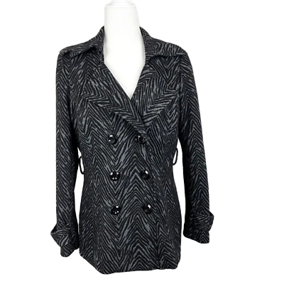 Sandro 夹克女式中号黑色灰色动物印花纽扣西装外套运动外套 — 第 1/4 张图片