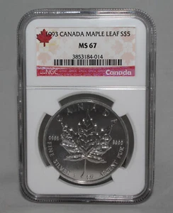 Canada 1993 Silver $5 Maple Leaf Coin NGC MS 67 - Picture 1 of 5