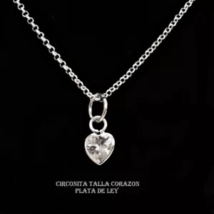 COLLAR COLGANTE CORAZÓN Circonita 7mm PLATA de ley 925 y Cadena Plata 925 Nuevo - Imagen 1 de 3