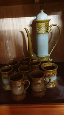 Geschirr Kaffee Tee für 6 Personen Vintage 70er 80er grün türkis Kaffeekanne  - Bild 1 von 3