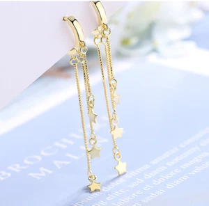 Pendientes Huggie de Borla Estrella Arro Huggie Plata Esterlina 925 Pendientes Largos Mujeres Joyería - Imagen 1 de 10