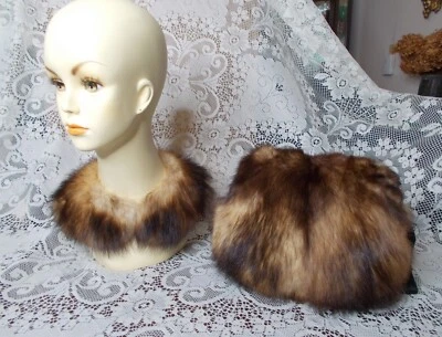 Collar de piel de sable ruso marrón oscuro y crema de colección 15" manguito a juego calentador de manos 10" Foto 1 de 4