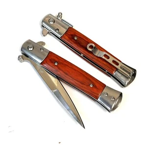 Wood Spring Assisted Open Blade Folding Pocket Knife with Clip 9” - Picture 1 of 6
