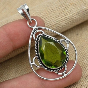 Fino Peridoto Piedra Topacio 925 Plata de Ley Hecho a Mano Colgante B-12 - Imagen 1 de 5