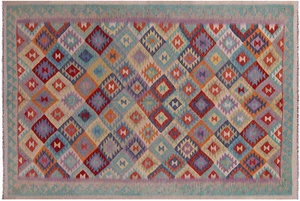 Wende-Flachgewebe-Teppich Wolle auf Wolle Kelim 6 Fuß 8 Zoll x 9 Fuß 6 Zoll - Q16206 - Bild 1 von 9