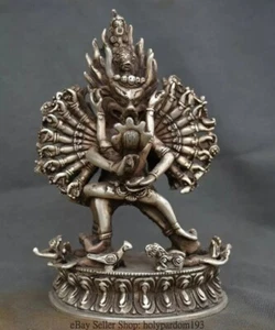 7" Rare Old Tibet Silver Buddhism Tantra Mandkesvara Kalachakra Buddha - Picture 1 of 8