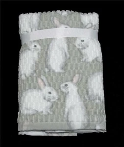 2 CASABA Textured Rectangles White Bunnies Pink Ears Grey Hand Towels NWT - Picture 1 of 1