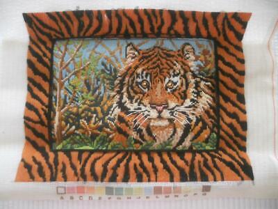 Vintage Completd Long Stitch Tapestry Tiger With Tiger Print Border Suit Upcycle • 19.99$
