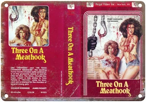 1985 - Three On a Meathook VHS Cover 12" x 9" Reproduction Metal Sign - Picture 1 of 1