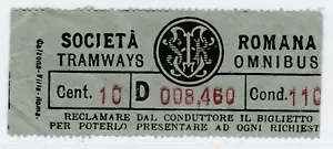 Biglietto Vintage Tram Tranvia Tramways Società Romana Omnibus 21003 - Bild 1 von 1