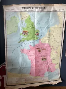 ENGLAND and FRANCE 16TH AND 17TH Century Vintage MAP 1973 Linen School Map - Picture 1 of 12