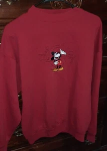 Vintage 90s Disney Mickey Mouse Embroidered Red Sweatshirt Medium/Large - Picture 1 of 7