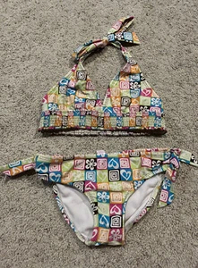 JUSTICE sz 10 2-pc Top/Bottom SET Bikini Swim Bathing Suit RETRO Rhinestone Z23 - Picture 1 of 4