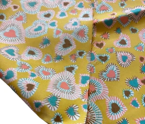 Vintage 60s 70s Sateen Mustard Hippie Love Hearts Mod Gogo Fabric Remnant 44x52 - Picture 1 of 9