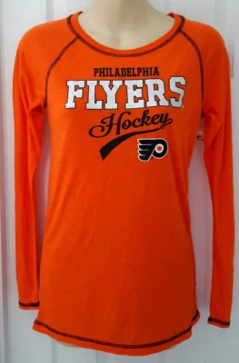 PHILADELPHIA FLYERS Girls T Shirt Size XL 14/16 Silver Glitter Logo Orange New  - Image 1 of 2