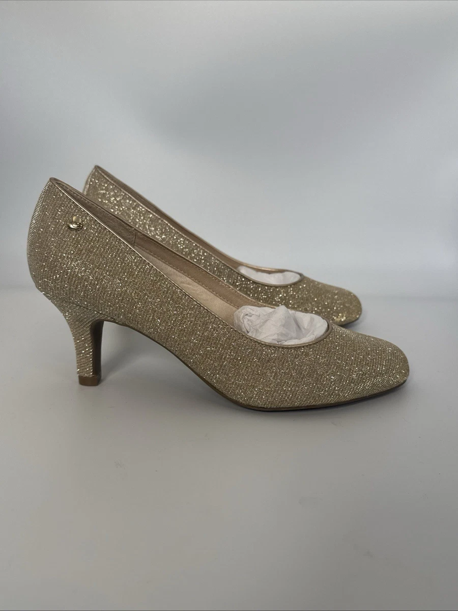 LifeStride Women's Parigi Pumps - 2.5 Inch Heel In Platino Gold Shimmer