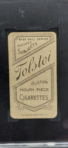 Tarjeta de tabaco T206 BOB RHOADES Cleveland SGC 20 1.5 manos pecho RARA ESPALDA TOLSTOI - Imagen 1 de 3