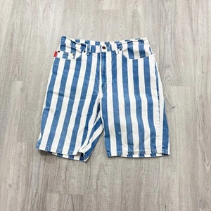 Vintage Mustang Striped Jean Shorts Men's 33 Blue White 10" Inseam Jorts 90s - Picture 1 of 12