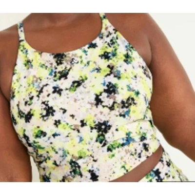 Sujetador deportivo ANTIGUO AZUL MARINO amarillo floral espalda deportiva grande Powersoft acolchado yoga gimnasio Foto 1 de 3