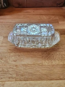Vintage Anchor Hocking Star of David Pattern Glass Butter Dish w/Lid - Picture 1 of 10