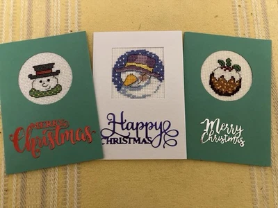 Completed Christmas Cross Stitch Cards X 3 - Image 1 of 4