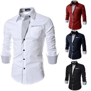 Mens Shirt Dress Casual Collared Office Slim Solid Workwear Appointments - Picture 1 of 20