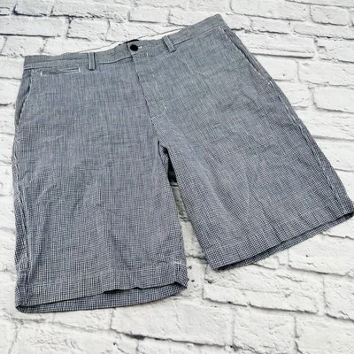 Banana Republic Men's Cotton Flat Front Shorts Size 38 Navy Blue White Checkered - Изображение 1 из 4