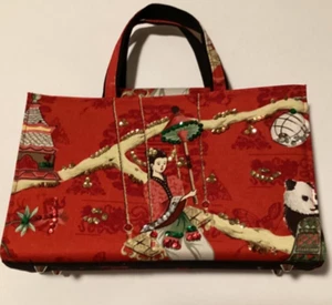 Damenhandtasche 11,5" x 7,5" rot asiatisches Motiv Pailletten Doppelriemen, Modella - Bild 1 von 9