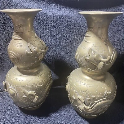 Pair Of 20th Century Antique Chinese Brass Dragon Vases - Image 1 of 4