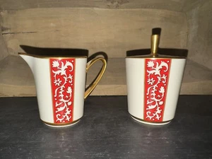 Lenox Firesong Gorgeous Red White Gold Creamer & Sugar Set HTF - Picture 1 of 3