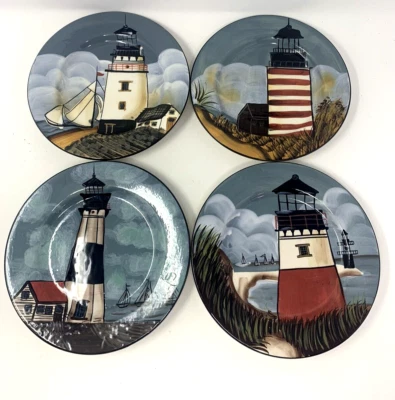 "Platos de ensalada Sakura David Carter marrón junto al mar faro 8"" - Juego de 4" Foto 1 de 4