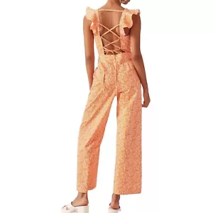 Anthropologie Jumpsuit Hutch Ruffle Orange Sleeveless Open Back Sz Large NWT - Picture 1 of 6