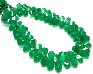 Natural Green Onyx Twisted Drop Faceted Bead 5x9mm-5x11mm 155Ct 8" Strand PH-056