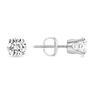 1.50 Ct Round Cut Created Diamond Earrings Studs Real 14K White Gold Crown Screw - Picture 1 of 3