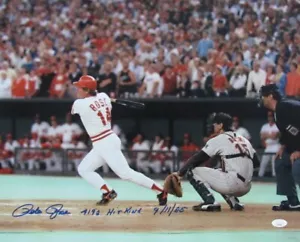 Foto autografiada/inscrita de Pete Rose 16x20 rojos de Cincinnati JSA 177234 - Imagen 1 de 3