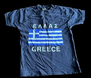 Retro Kid’s Greek Flag Navy Blue T-Shirt SIZE 5 - Picture 1 of 4