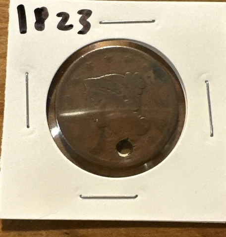 1823 Large Cent Coronet Head With Hole In Date Cover