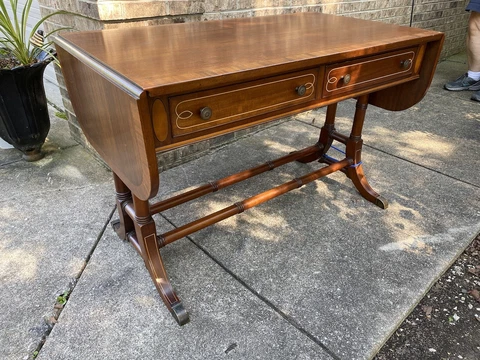 Drop-Leaf Marquetry 2-Drawer Writing Desk Sheraton Charak 1931 Boston Inlaid Cover