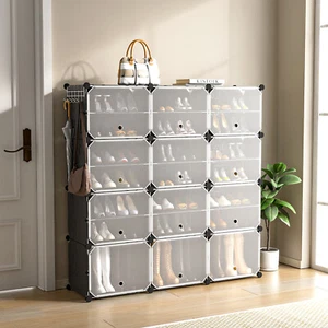 Portable Shoe Rack Organizer 12-Cube 48 Pair Shoe Shelf Storage Cabinet w/Hook - Picture 1 of 10