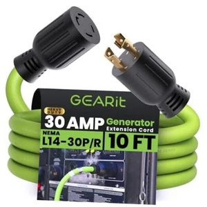  30-Amp Generator Extension Cord, 120/250-Volt, 4-Prong, 7500W, NEMA L14 10 ft - Picture 1 of 7