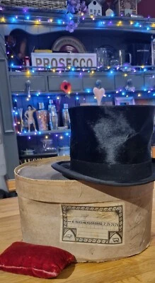 Gents Antique Victorian Top Hat Moleskin Silk 1900s Period Piece In Original Box - Image 1 of 4