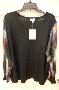 LuLaroe Black Women Knit Pullover Sweater Sheer Sleeves Plus  Size 2XL New w Tag - Picture 1 of 5