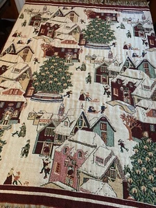 Crown Crafts Christmas Village Scene Throw Blanket 46 X 54 Afghan Tapestry *READ - Picture 1 of 16