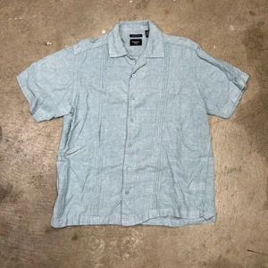 Vintage Haggar Linen Camp Collar Shirt Blue - Picture 1 of 2