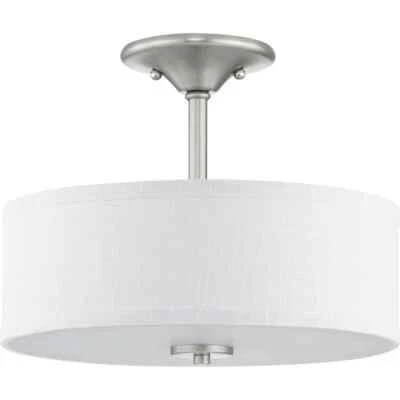 Pantalla de tambor de lino semi-al ras Progress Lighting Inspire 13" 2 luces de níquel cepillado Foto 1 de 4