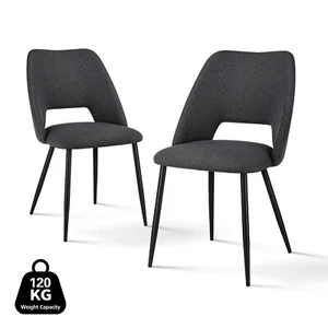 ACA Dining Chairs Curved Side Chair PU Leather Seat Metal Legs (Grey Set of 2) - Picture 1 of 7