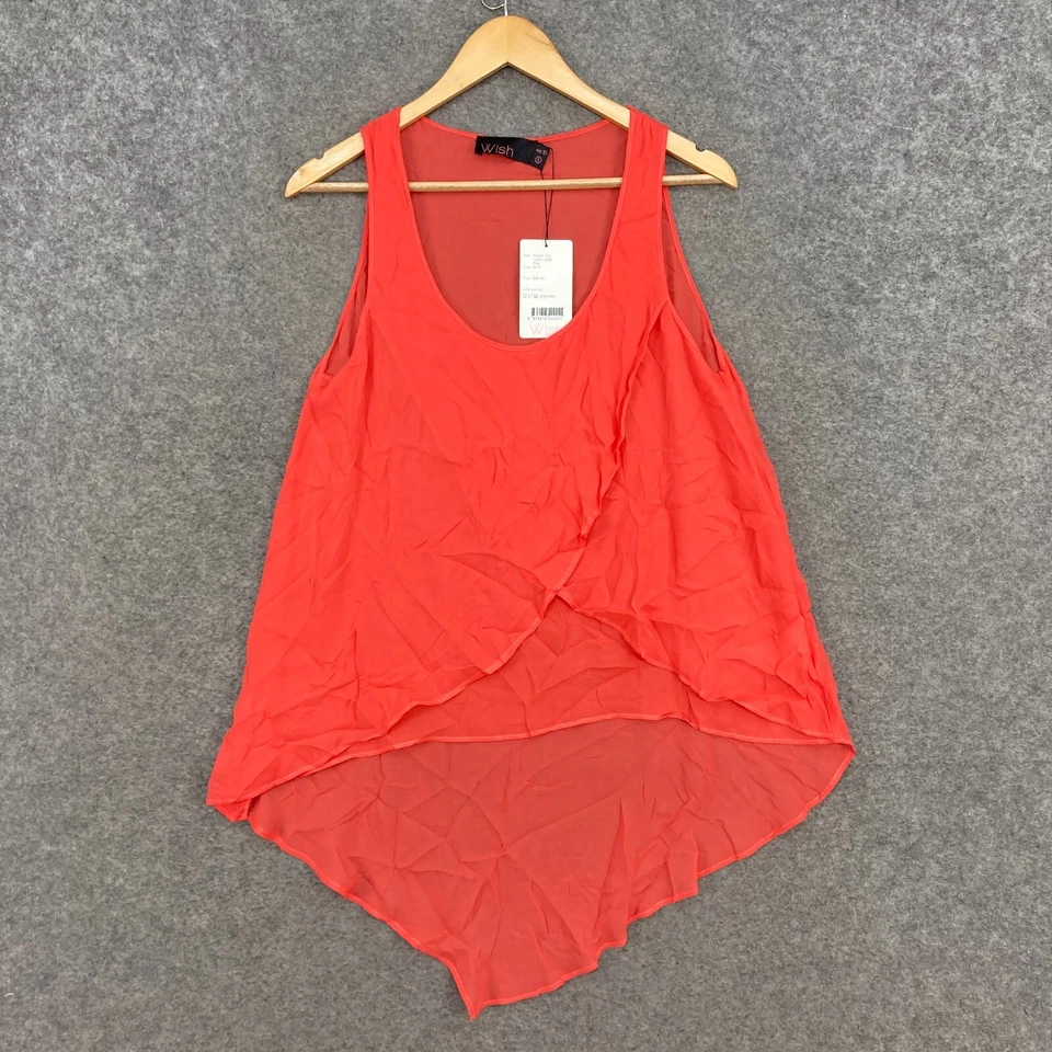 NUEVO Top Wish para mujer 10 seda pequeño transparente sin mangas cuello redondo 7601 Foto 1 de 4