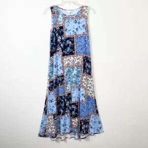 Vestido midi sin mangas J. Jill azul acolchado patrón de retazos arte para usar talla XSP - Imagen 1 de 6