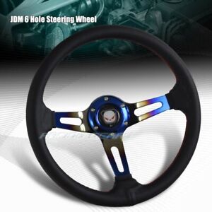 350MM 3-SPOKE DRIFT RACING TITANIUM RED STITCHED BLACK LEATHER STEERING WHEEL
