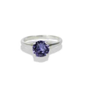 SILVER Solitaire Purple Amethyst Big Round Cut Ring - Picture 1 of 6